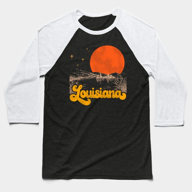 Vintage State of Louisiana Mid Century Distressed Aesthetic Baseball T-Shirt by darklordpug
